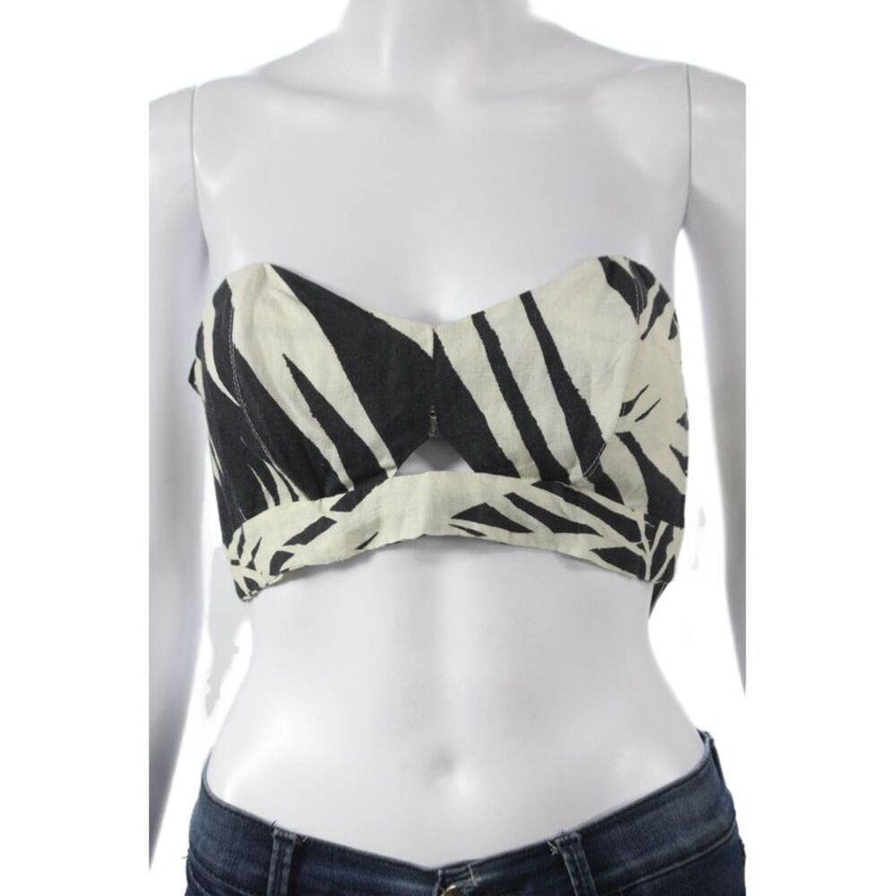 Osklen Women Cropped Tank Black Linen Animal Print Size PP